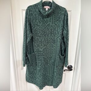 Stan Herman L Long Sleeve Turtle Neck Cozy Soft Casual Lounge Dress Green